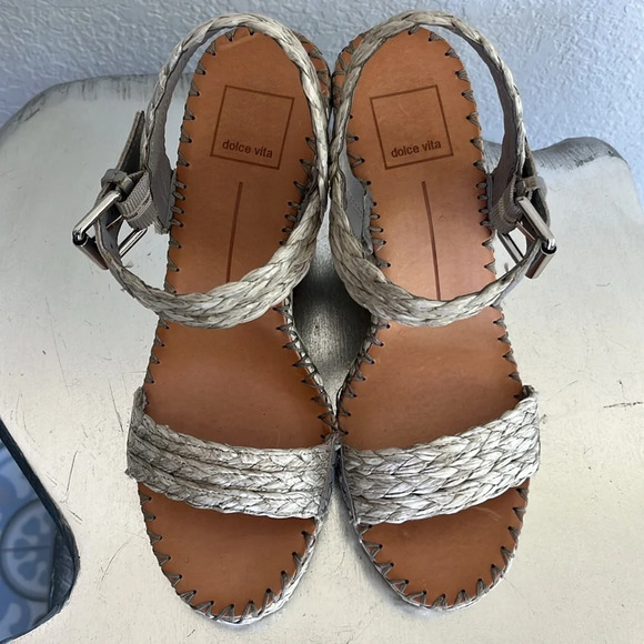 Dolce Vita Gray Raffia Wedge Heels 7.5 - Picture 12 of 13